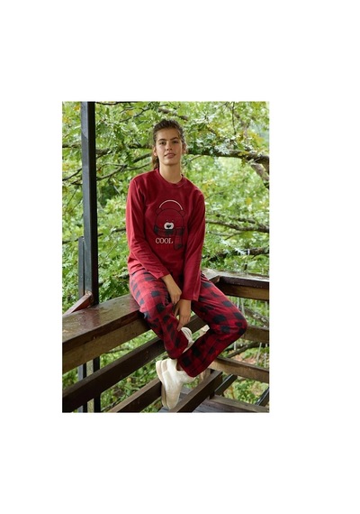 Aydoğan | Kadın Uzun Kol Kışlık Kalın Polar Pijama Takım Bordo
