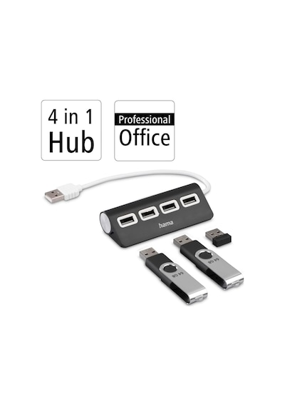 Usb Hub, 4 Ports, Usb 2.0, 480 Mbit/s, Siyah