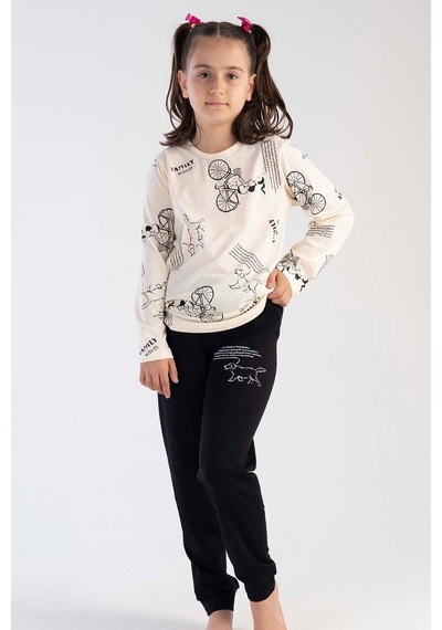 Kız Çocuk Uzun Kol Bej Pijama Takımı C3t0n3o118 001
