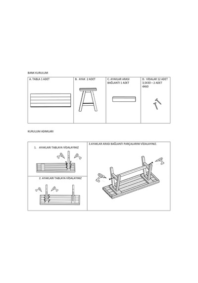 Masif Ahşap Bank Bench 150 Cm