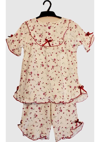 Kız Çocuk Kaprili Pijama Takımı Pembe Çiçekli Pembe Çiçekli