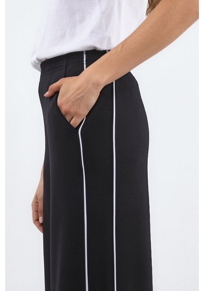 Hiccup Kontrast Biye Detaylı Modal Touch Wide Leg Pantolon Siyah
