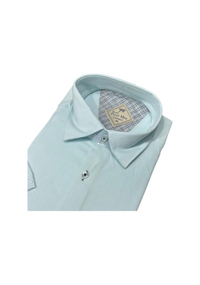 Eren Style Linen Keten Klasik %100 Cotton Kısa Kollu Terletmeyen Gömlek Turkuaz