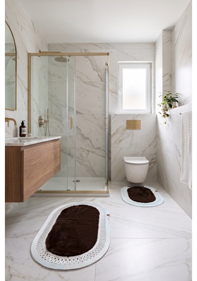 Banyo Paspası Takımı 60x100+40x60 Cm İç Trikot Acı Kahve & Gümüş
