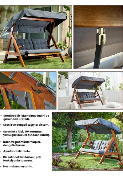 Aida Swings Paris 2000 3 Kişilik Ahşap Bahçe Salıncağı Balkon Teras Salıncağı Şık Tasarımlı Salıncak Krem Aida Swings Paris 2000 3 Kişilik Ahşap Bahçe Salıncağı Balkon Teras Salıncağı Şık Tasarımlı Salıncak Krem