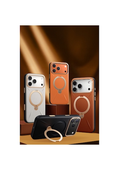 Torras Apple iPhone Uyumlu 17 Pro O Stand Spin Vegskin Serisi Magsafe Kılıf Siyah