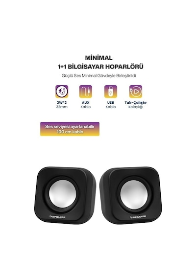 Sprange Sr-pn99 2w 2 Usb 2.0 + 3.5mm 5v Pc Bilgisayar Hoparlör Siyah