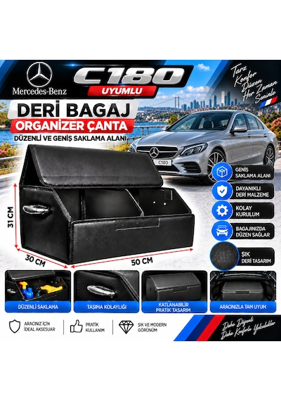 Mercedes C180 Uyumlu Oto Bagaj Organizeri Deri Bagaj Kutu Çanta 1
