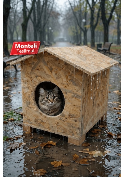 Reyo Kedi Yuvası Yağmura Ve Soğuğa Dayanıklı Osb Kedi Evi Deniz Tutkallı Monteli Teslimat - Cat30
