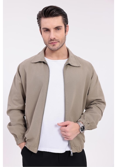 Erkek Gabardin Kumaş Fermuarlı Oversize Mevsimlik Ceket-144 Haki