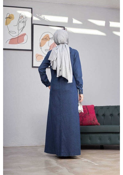 Neways 6509-denim Kapşonlu Ferace Koyu Mavi Koyu Mavi