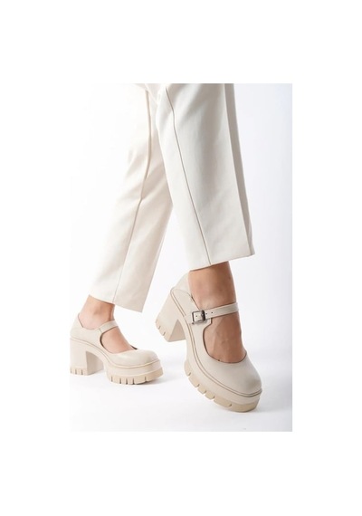 Asmi Shoes Tek Baletli Neon Krem 8 Cm Topuklu Platformlu Loafer Ayakkabı