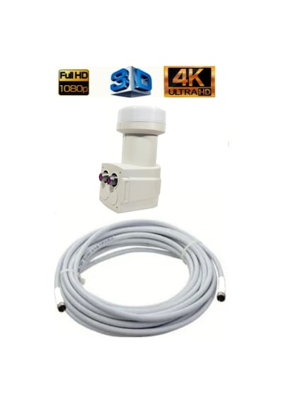 20 Metre Uydu Kablosu İkili Çıkış Çanak Uydu 4k Full Hd 3d Lnb F Konnektör 2 Li Twin Lnb