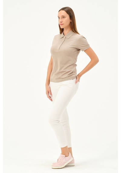 Msw Kadın Kısa Kollu Regular Fit Polo Yaka T-shirt Vizon