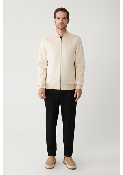 Avva Erkek Bej Bomber Yaka Fermuarlı Süet Görünümlü Comfort Fit Mont B006045 Bej