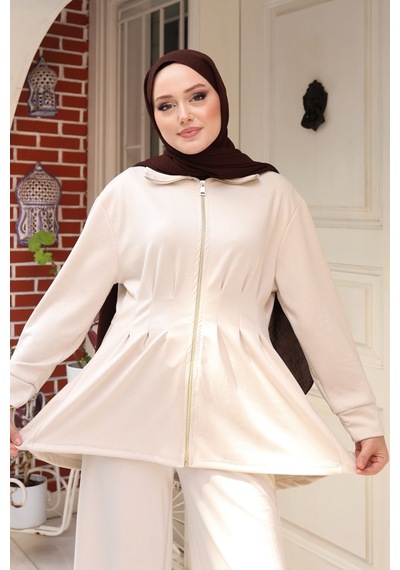 Balenbi Kadın Oversize Kesim Beli Pileli Ful Fermuarlı Modal Takım 1235 Taş