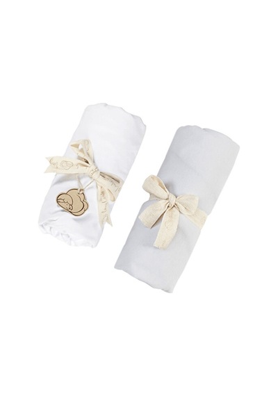 Tinylamb Lastikli Bebek Çarşafı 60x120 CM - 2 Adet Organik Beyaz - Gri Renk