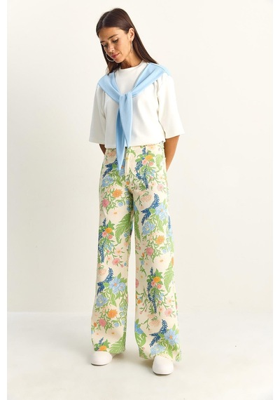 Shade Kadın Vintage Desen Yüksek Bel Denim Pantolon Dp251033 60286008 - Krem-yeşil