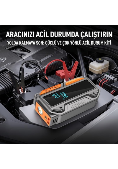 Tr 10.000mah Jump Starter Akü Takviyeli 1000a Tepe Akımlı Araç Lastik Şişirme Hava Kompresörü 150 Psı
