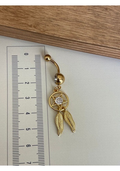 316 L Cerrahi Çelik Standart 10 Mm Baget Taşlı Sallantılı Düş Kapanı Model Göbek Piercingi Koyu Yeşil