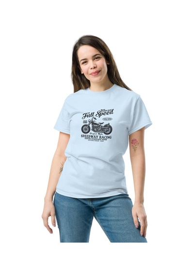 Wildstyle Full Speed Speedway Racing Motosiklet Vintage Yarış Baskılı Unisex Bisiklet Yaka Pamuklu Tişört - Be