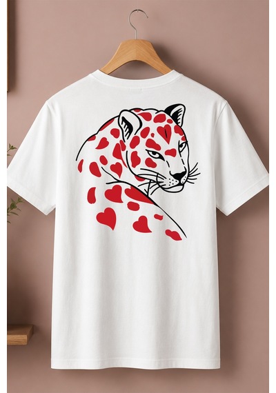 Spoyi Kalpi Kaplan Tasarımlı %100 Pamuk Yarım Oversize Beyaz T-shirt