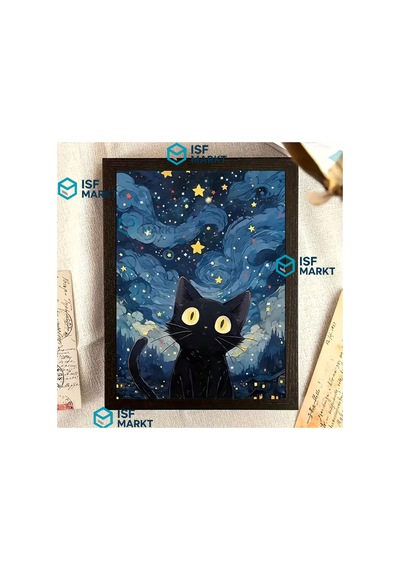 5d Dıy Elmas Boyama Seti - Gece Gök Altında Siyah Kedi 20x30 Cm Yuvarlak Elmaslı, Çerçevesiz