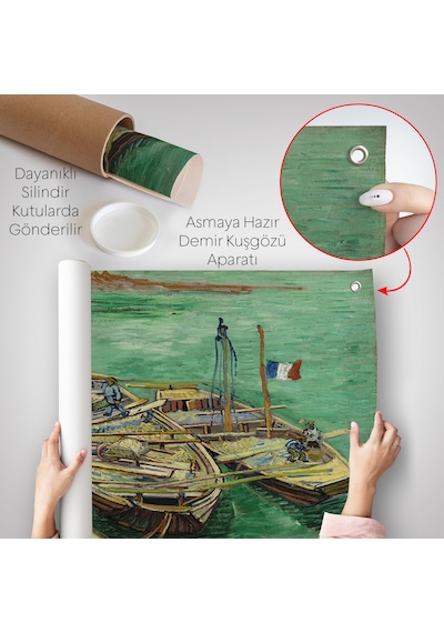 Vincent Van Gogh - Kum Mavnalarını Boşaltan Adamlarla Rıhtım Duvar Örtüsü-7185