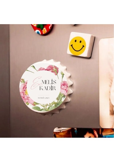 Kişiye Özel Güllü Ve Monogramlı Söz Nişan Magneti - 10 Adet Set