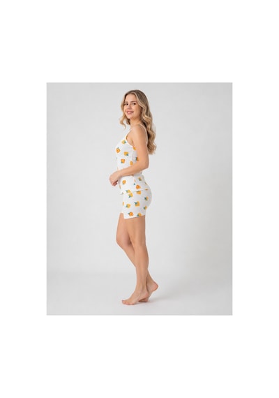 Pijamask Kadın Beyaz Çilek Desenli Askılı Şortlu Pijama Takımı Pamuklu Yazlık Ev Giyim P100-0040 Beyaz