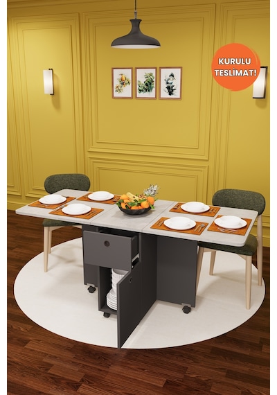 Lüks Katlanır Mutfak Yemek Masası %100 MDF Pratik Çekmeceli Çalışma Masası KM04 Lüks Katlanır Mutfak Yemek Masası %100 MDF Pratik Çekmeceli Çalışma Masası KM04