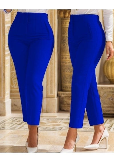 Efnaz Style Kadın Çima Detay Ithal Krep Pantolon Saks Mavi