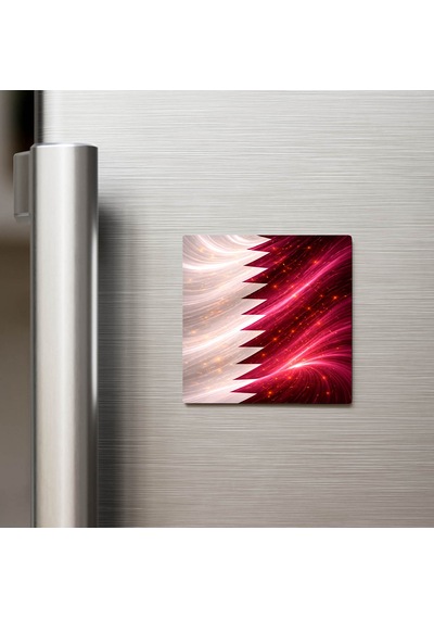 Katar Qatar Abstract Ülke Bayraklı Buzdolap Magneti - 9x9 Cm