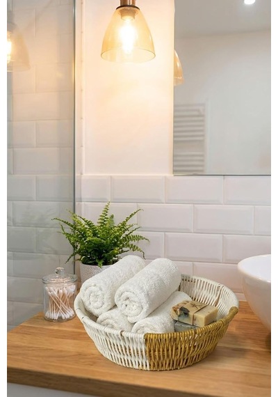 Lexroo Yuvarlak Çift Renkli Plastik Rattan Sepet, Çok Amaçlı Banyo Ve Mutfak Düzenleyici Çok Renkli