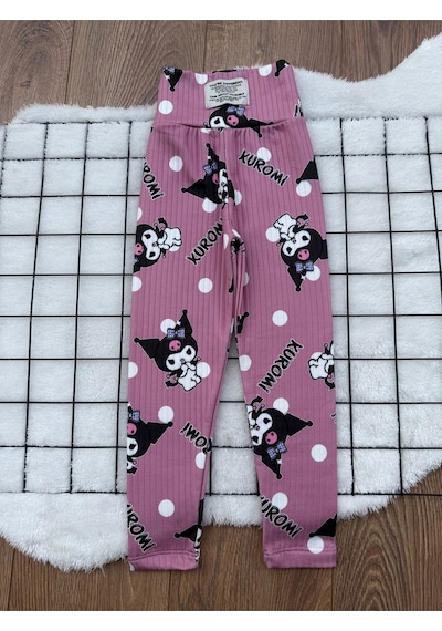 Tunays Shopping Kuromi Baskılı Kışlık Şardonlu Çocuk Tayt Pembe