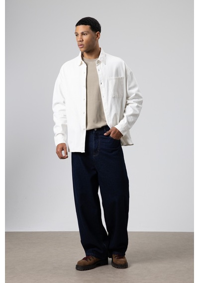 Vamos Oversize Gabardin Gömlek Ceket Beyaz