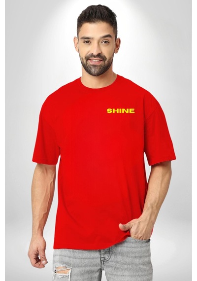 Parlayan Siyah Kedi Kırmızı Oversize Unisex Ön Ve Sırt Baskılı Tişört Kırmızı