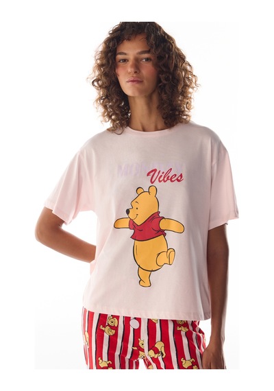 Penti Pembe Monday Vibes Ayı Desenli Pantolon Kısa Kollu Pijama Takımı