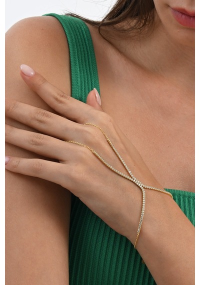 Gümüş Altın Yaldızlı Zirkon Taşlı Su Yolu Modeli Şahmeran Barcode Beyaz - Rose Gold