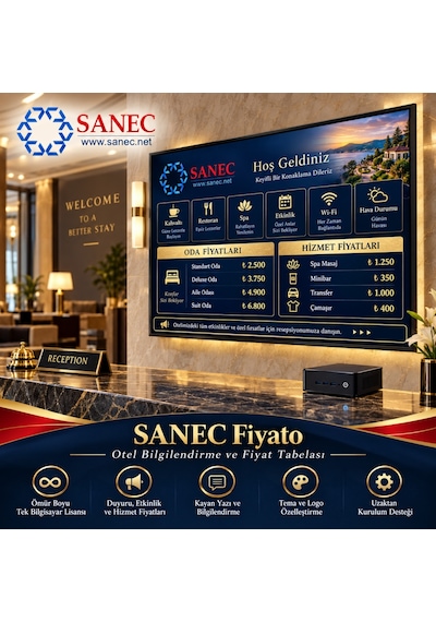 Sanec Otel  Tabelası 43" Hdmı Ekranlı Dijital  Tabelası Sistemi