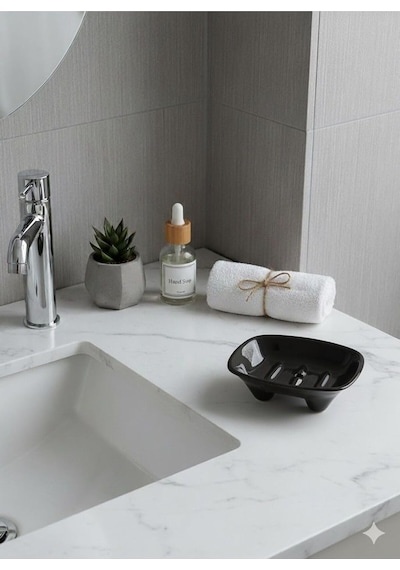 Şura Mutfak Seramik Sabunluk, Delikli Tasarım, Siyah, Banyo Ve Lavabo İçin