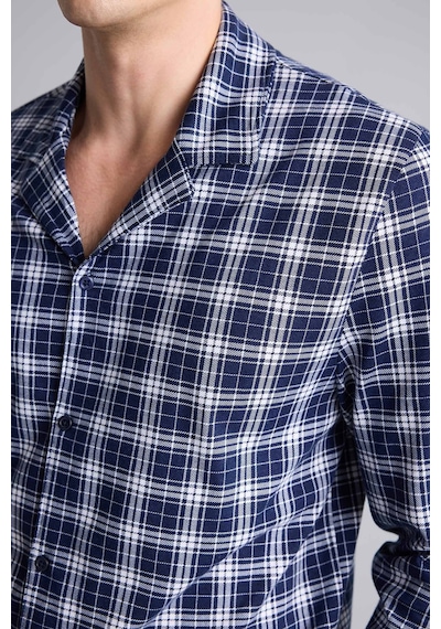 Defacto Regular Fit Ekose Desenli Uzun Kollu 2li Pijama Takımı H7538ax26aunv135 Lacivert-nv135