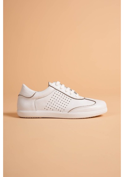 Analin Shoes Kadın Hakiki Deri Bağcıklı Süet Detaylı Spor Ayakkabı Beyaz