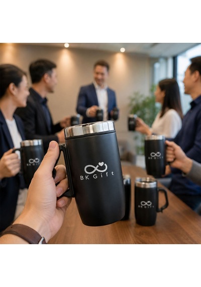 Logonuza Özel 5 Adet 5304 Çelik Kupa 240 Ml Kilitli Kapaklı Kurumsal Termos Mug Siyah
