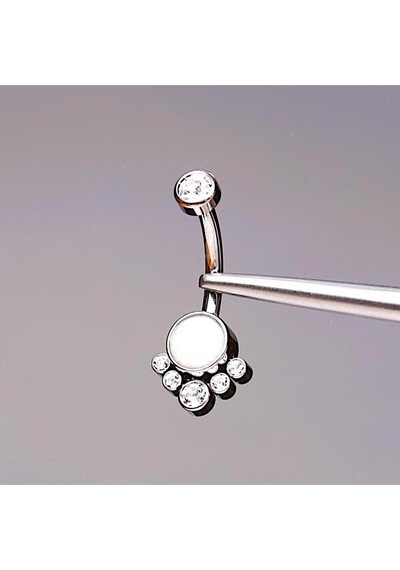 Opal Taşlı Ultraliğht 10 Mm Titanyum Göbek Piercingi Gümüş - Altın