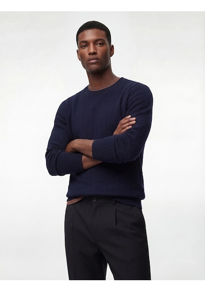 Koton Regular Fit Uzun Kollu Dokulu Kapitone Bisiklet Yaka Sweatshirt Lacivert 6wam70306mk Lacivert