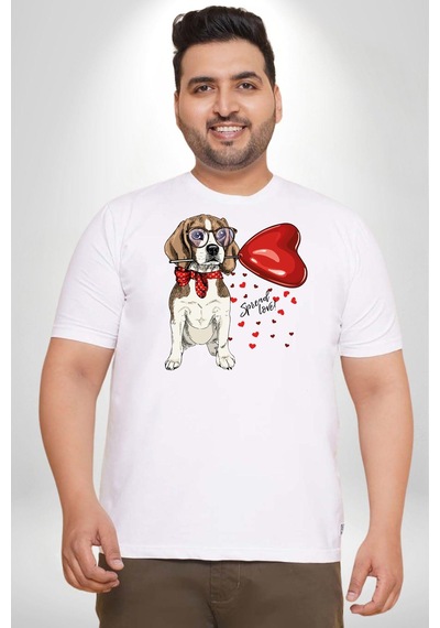 Angemiel Poodle Ve Beagle Sevililer Günü Hediyesi Beyaz Büyük Beden Kadın Erkek Ünisex Basic Ön Baskılı Tişört Beyaz