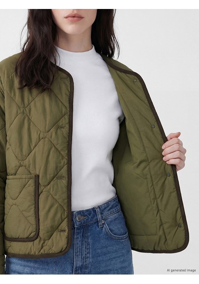 Lcw Comfort Haki Bisiklet Yaka Kapitone Kadın Şişme Mont