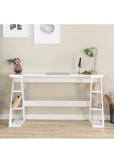 Pasific Home Lungo Raflı Çalışma Masası, Ofis Masası, 60X140 Cm, Parlak Beyaz
