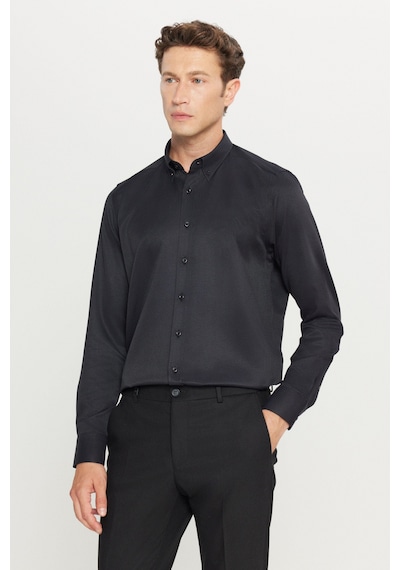AC&Co / Altınyıldız Classics Erkek Sıyah Pamuklu Tailored Slim Fit Dar Kesim Düğmeli Yaka Armürlü Gömlek Siyah AC&Co / Altınyıldız Classics Erkek Sıyah Pamuklu Tailored Slim Fit Dar Kesim Düğmeli Yaka Armürlü Gömlek Siyah